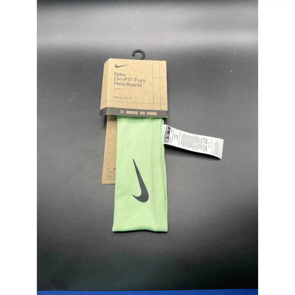 Nike Dri-FIT Fury Headband Youth Lime Green Black Swoosh N.100.3914.302.OS NEW